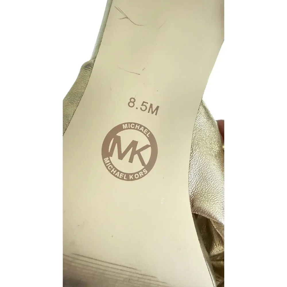 Michael Kors Metallic Gold Knot Bow Mule Heels Square Toe Size 8.5